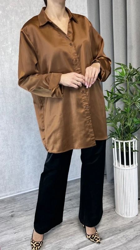 Elegancka koszula satynowa brązowa biznesowa rozmiar 46 18 plus size 3